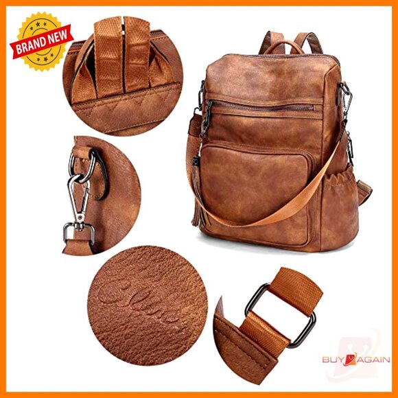 Large Leather Backpack Purse with Tassel, Convertible Shoulder Bag for Travel main image 5